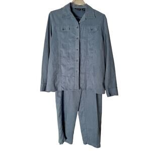 Ladies Club 2pc Baby Blue‎ Suede  Pants Set Women's Size Large